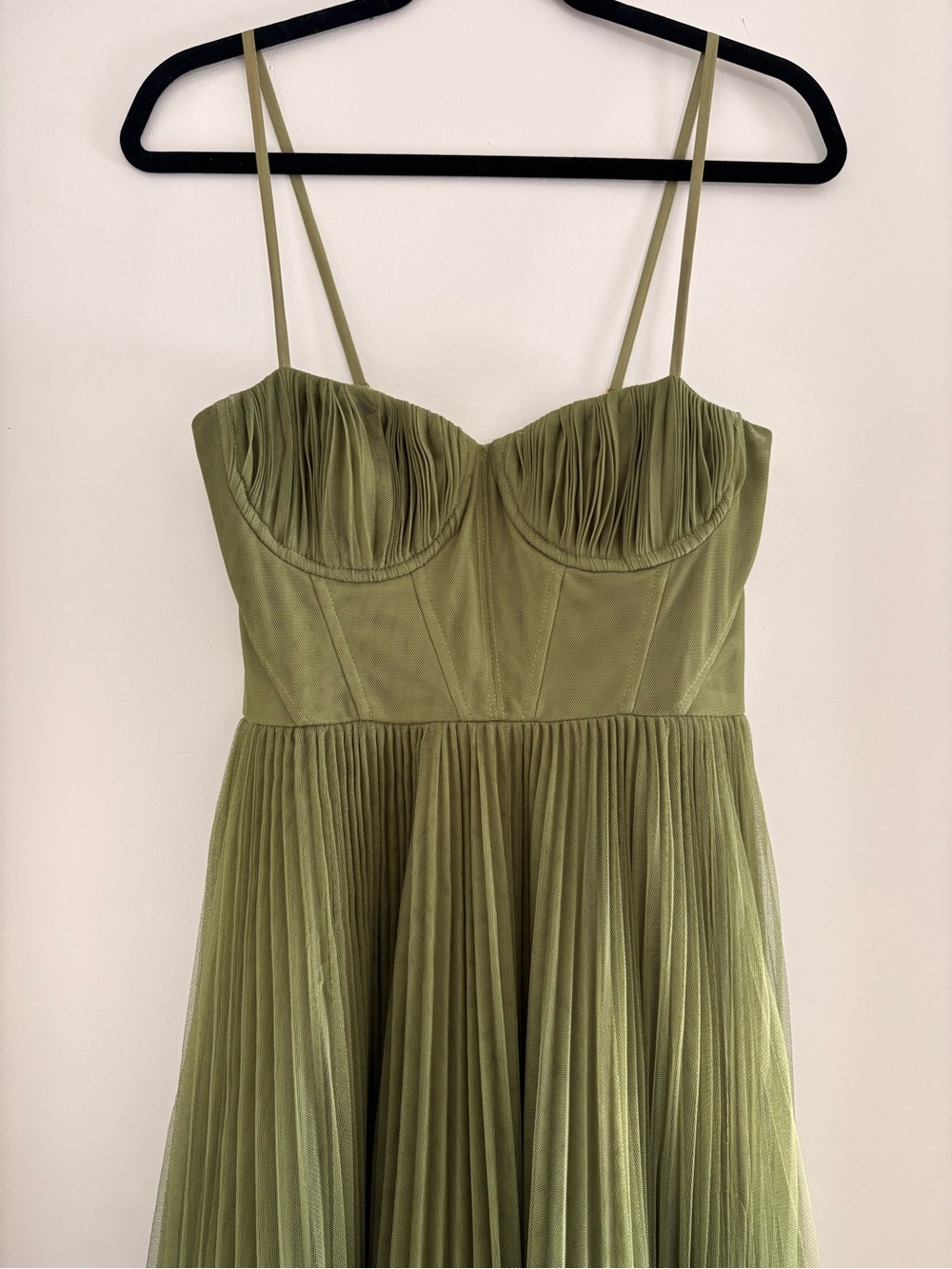 (Pending) Anthropologie Olive / Sage Green Pleated Bustier Dress